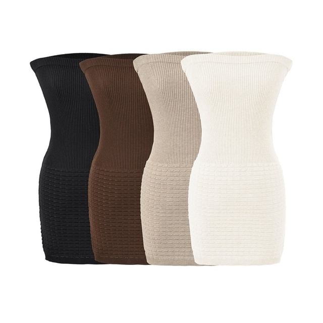 Ulark-Strapless Plain Ribbed Knit Mini Bodycon Dress