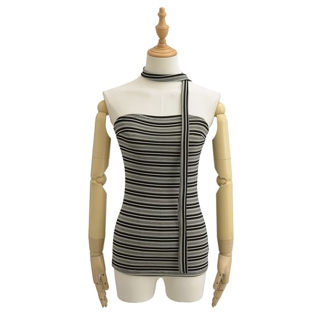 Ulark-Strapless Striped Crop Top