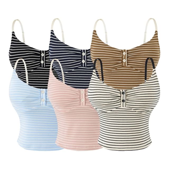 Ulark-Striped Button Padded Camisole Top