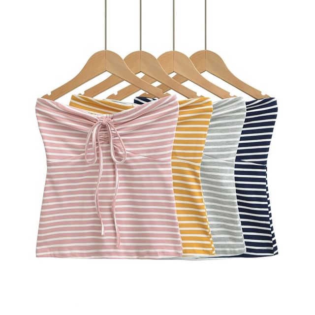Ulark-Striped Drawstring Tube Top