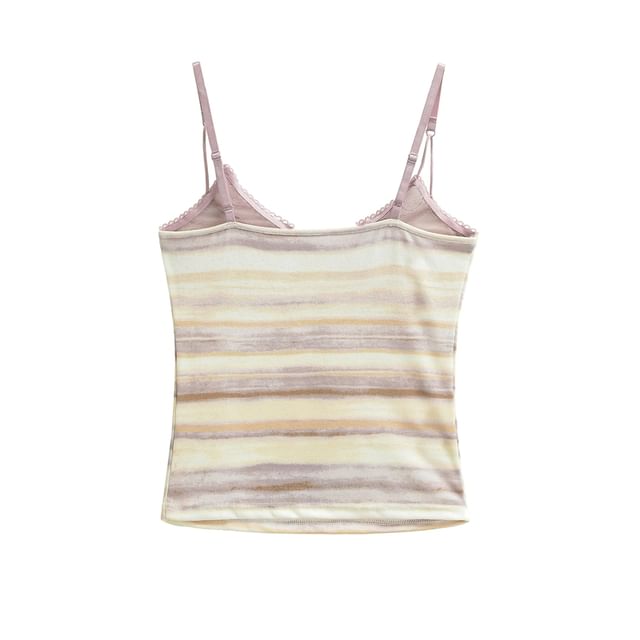 Ulark-Striped Lace Panel Slim Fit Cami Top