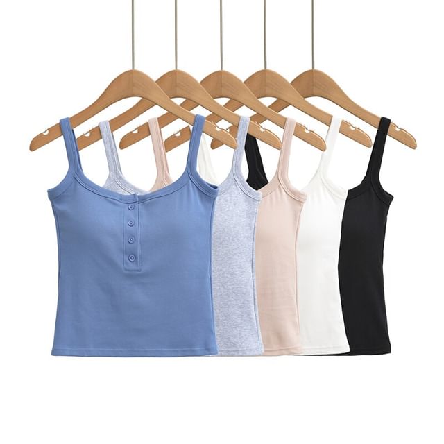 Ulark-V-Neck Henley Plain Tank Top