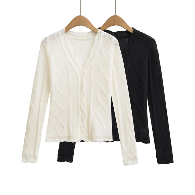 Ulark-V-Neck Plain Button Up Cardigan