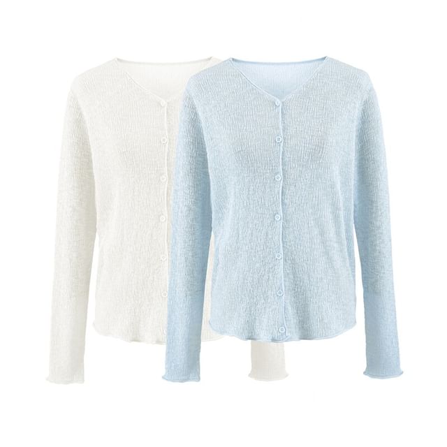 Ulark-V-Neck Plain Button Up Cardigan