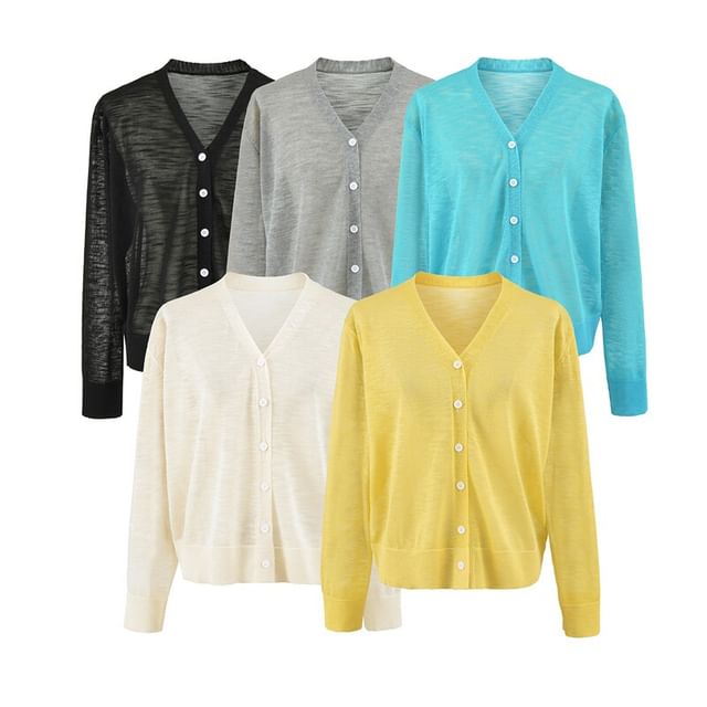 Ulark-V-Neck Plain Button Up Cardigan