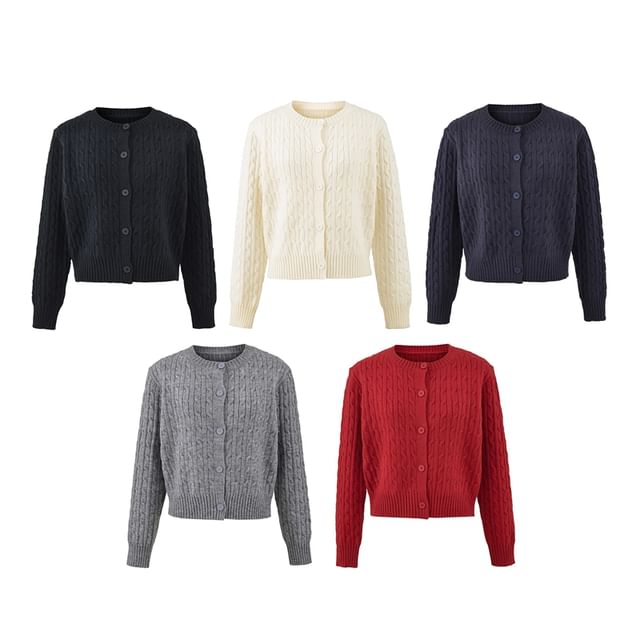 Ulark-V-Neck Plain Cable Knit Button Up Cardigan