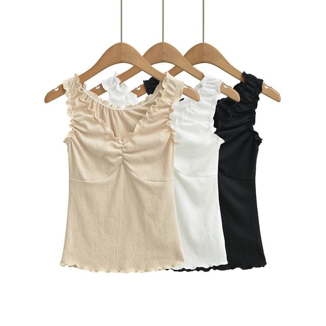 Ulark-V-Neck Plain Frill Tank Top