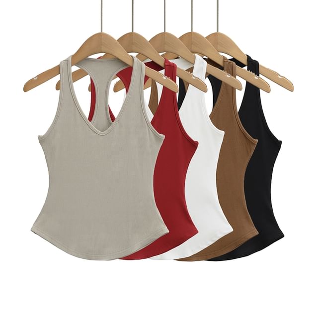Ulark-V-Neck Plain Racerback Tank Top