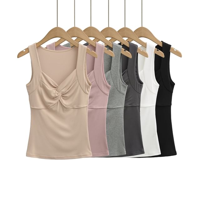 Ulark-V-Neck Plain Twist Tank Top