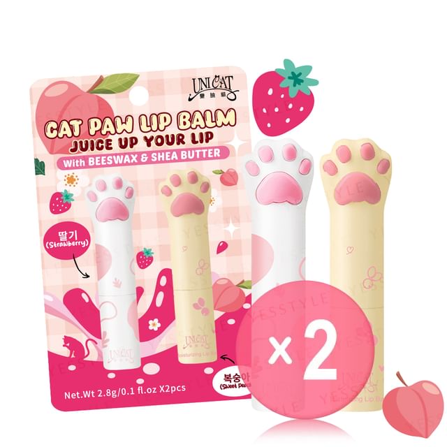 UNICAT-Cat Paw Lip Balm Set Strawberry Peach 2pcs Bundle Set