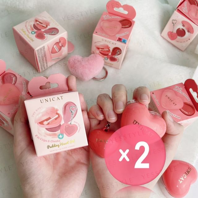 UNICAT-Pudding Heart Pot 2 in 1 Lips Cheeks Blush 2pcs Bundle Set