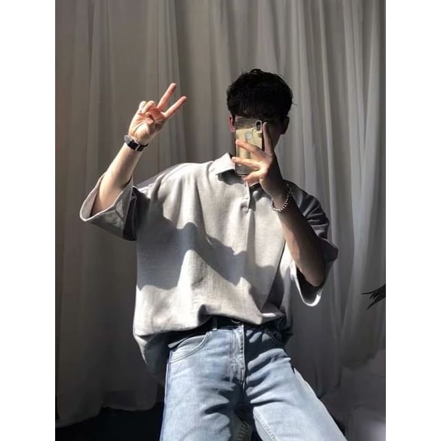 Urtishia-34-Sleeve Plain Polo Shirt