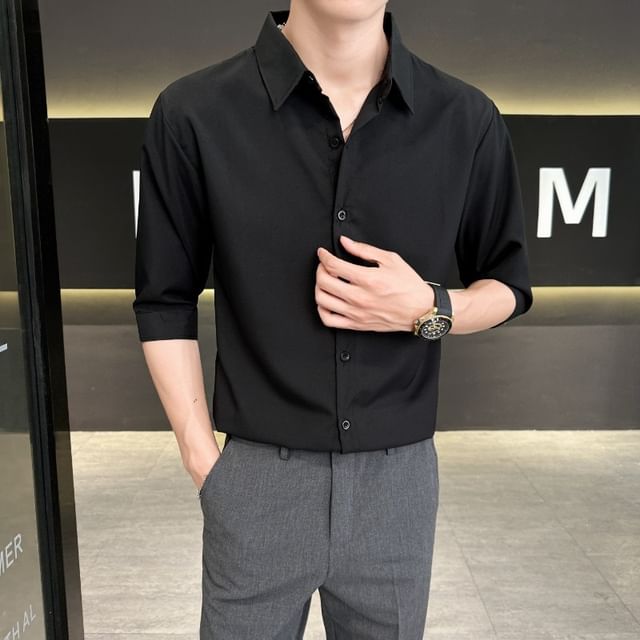 Urtishia-34-Sleeve Plain Shirt