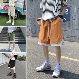 Urtishia-Drawstring Waist Lettering Panel Shorts