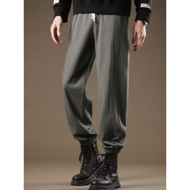 Urtishia-Drawstring Waist Plain Sweatpants