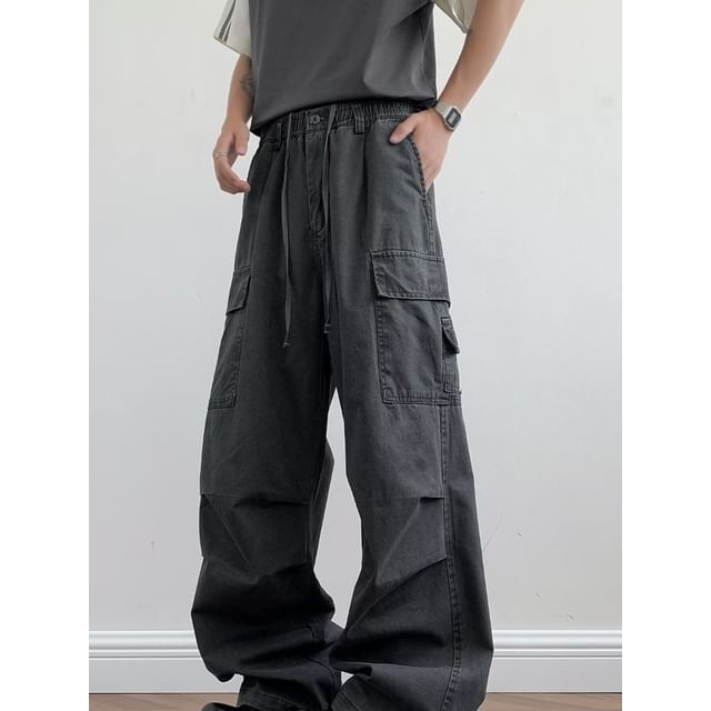 Urtishia-High Waist Plain Wide Leg Cargo Pants