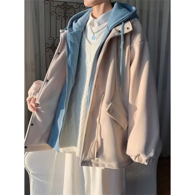 Urtishia-Hooded Mock Two Piece Oversized Zip Jacket
