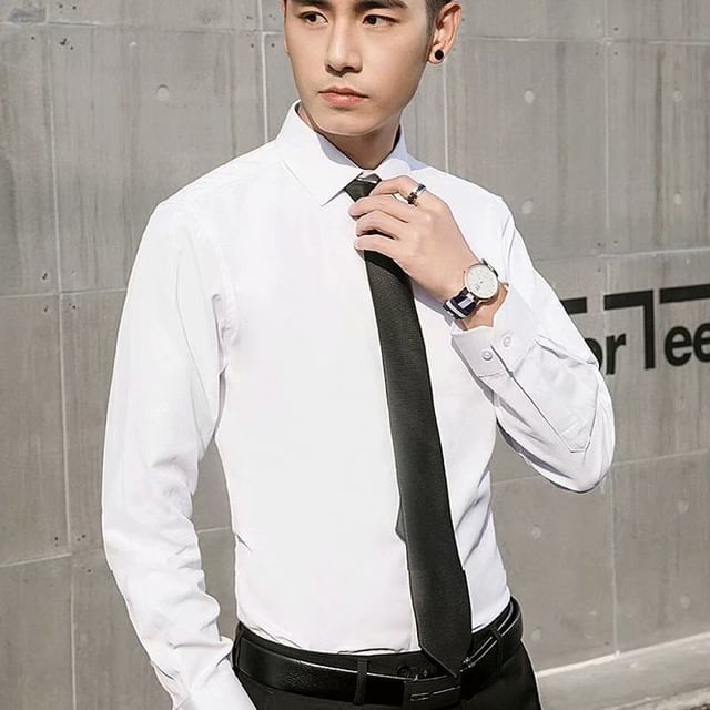 Urtishia-Long-Sleeve Button-Up Plain Shirt