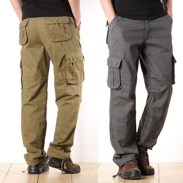 Urtishia-Mid Rise Plain Straight Leg Cargo Pants