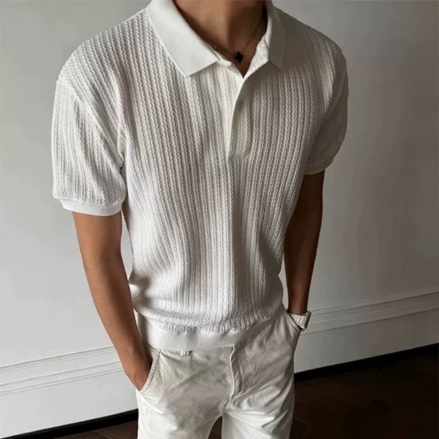 Urtishia-Short Sleeve Plain Knit Polo Top