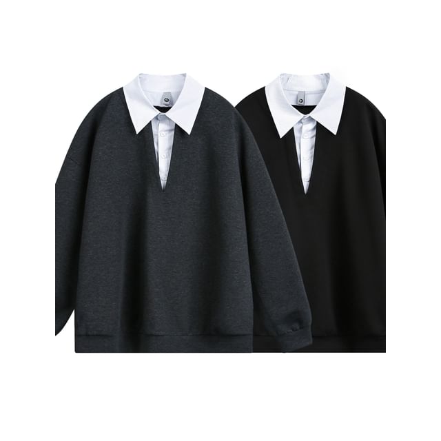VEAZ-Collar Two Tone Mock Two-Piece Sweatshirt