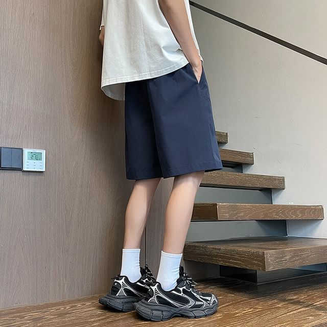 VEAZ-Drawstring Waist Plain Panel Shorts