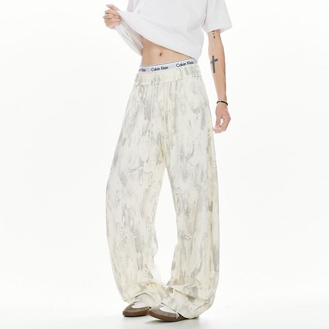 VEAZ-Drawstring Waist Tie Dye Straight Leg Pants