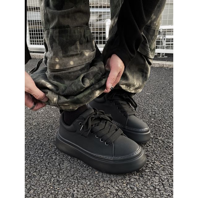 VEAZ-Genuine Leather Platform Panel Sneakers