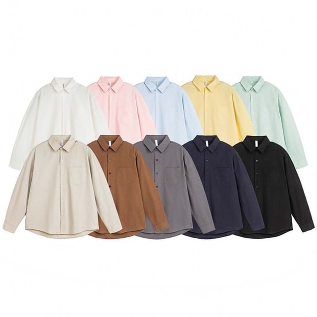 VEAZ-Long-Sleeve Collared Plain Button Up Shirt