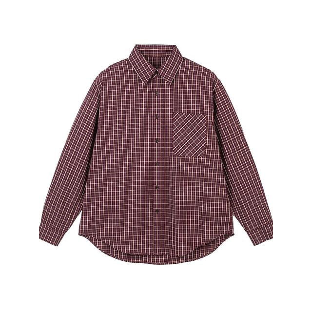 VEAZ-Long-Sleeve Plaid Pocket Front Shirt