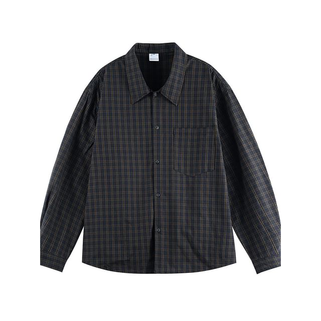 VEAZ-Long-Sleeve Plaid Pocket Front Shirt