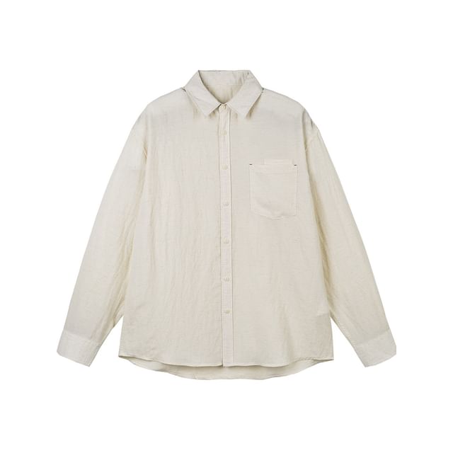 VEAZ-Long-Sleeve Plain Pocket Front Shirt