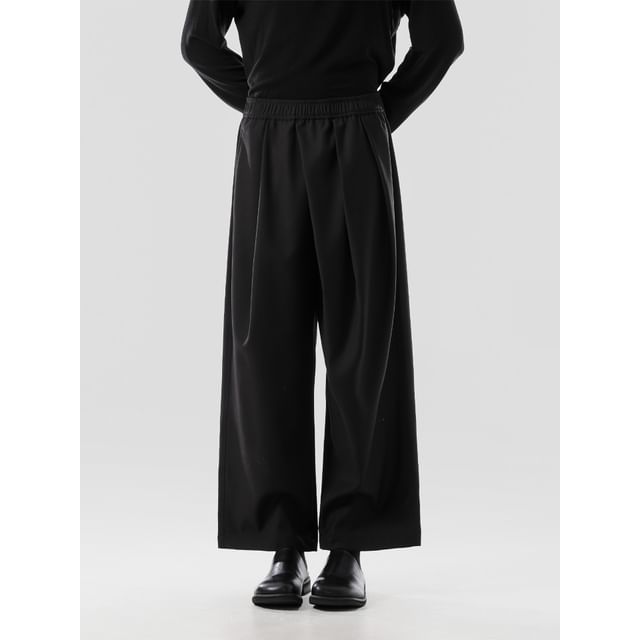 VEAZ-Mid Rise Plain Cropped Wide Leg Pants