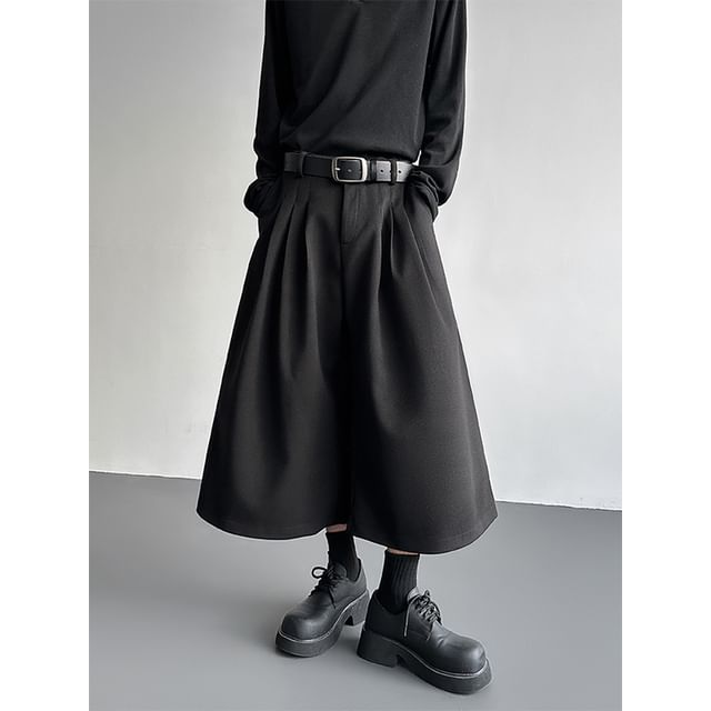 VEAZ-Mid Rise Plain Pleated Capri Wide Leg Pants