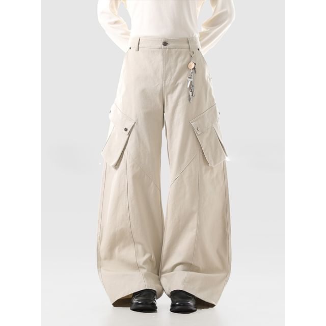 VEAZ-Mid Rise Plain Wide Leg Cargo Pants
