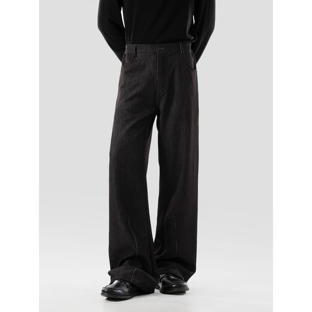VEAZ-Mid Rise Plain Wide Leg Pants