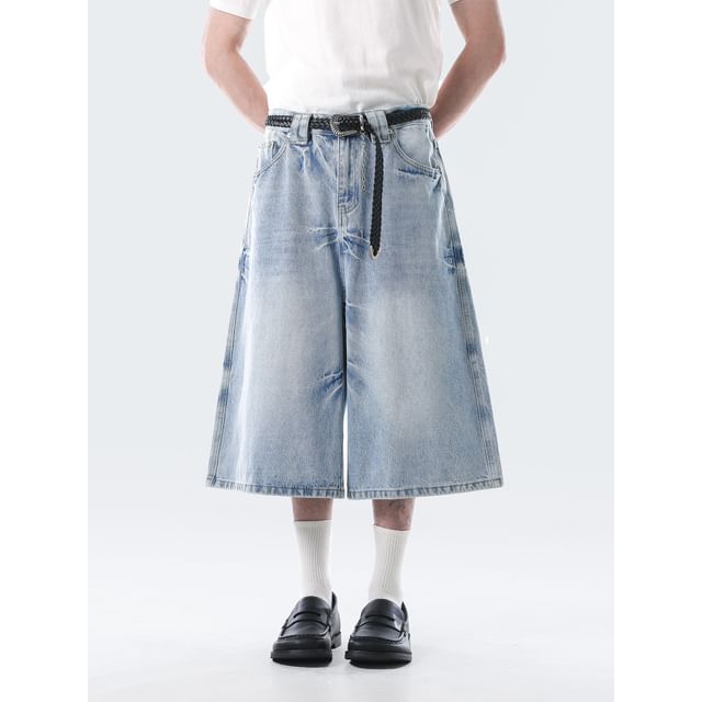VEAZ-Mid Rise Washed Capri Wide Leg Jeans