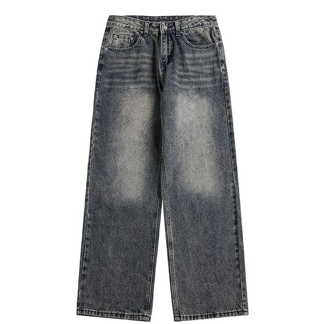 VEAZ-Mid Rise Washed Straight Leg Jeans