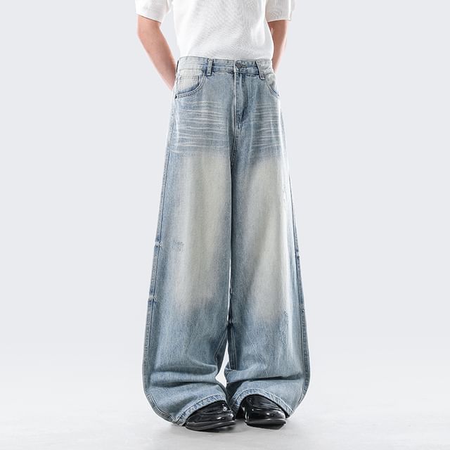 VEAZ-Mid Rise Washed Wide Leg Jeans