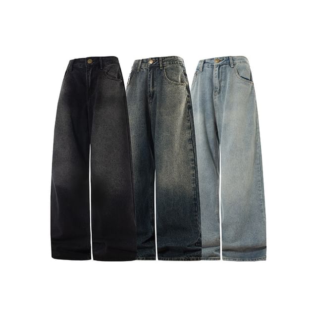 VEAZ-Mid Rise Washed Wide Leg Jeans