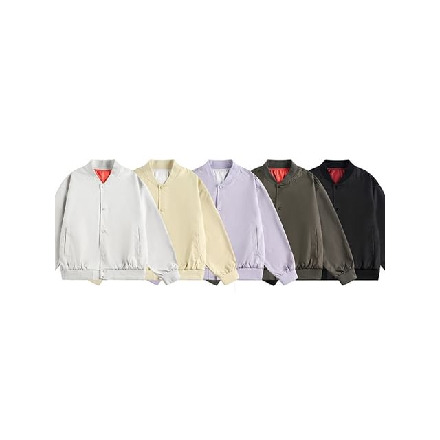 VEAZ-Plain Button Baseball Jacket