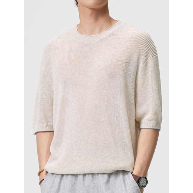 VEAZ-Short-Sleeve Crew Neck Plain Knit Top