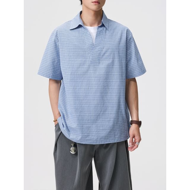 VEAZ-Short-Sleeve Plaid Shirt