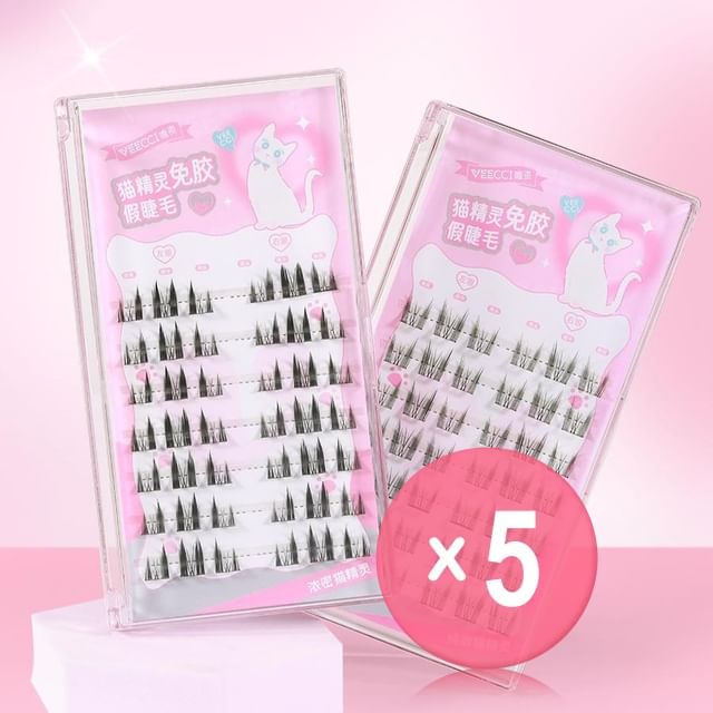 VEECCI-Cat Elf Self-Adhesive False Eyelashes - 2 Types 5pcs Bundle Set