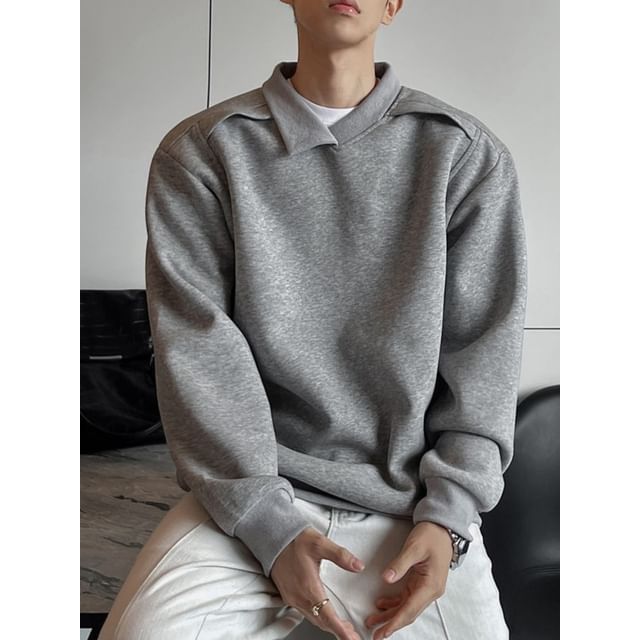 Vernanah-Asymmetrical Collar Plain Sweatshirt