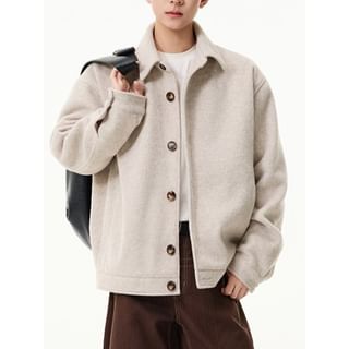 Vernanah-Collared Drop Shoulder Plain Button Up Jacket