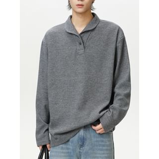 Vernanah-Collared Plain Button Sweatshirt