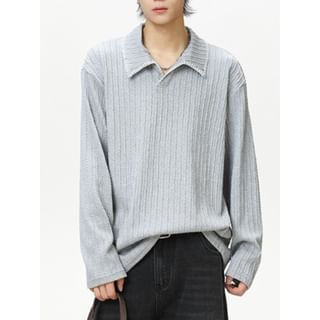Vernanah-Contrast Stitch Collar Textured Sweatshirt