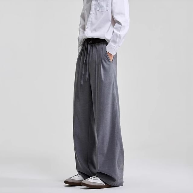 Vernanah-Drawstring Waist Two Tone Wide Leg Dress Pants