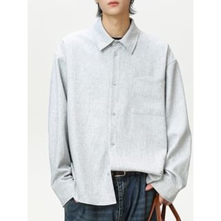 Vernanah-Long Sleeve Collared Melange Shirt